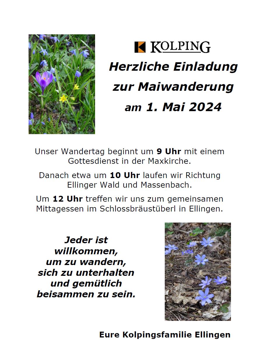 Plakat Maiwanderung Ellingen 2024 Kolping Ellingen